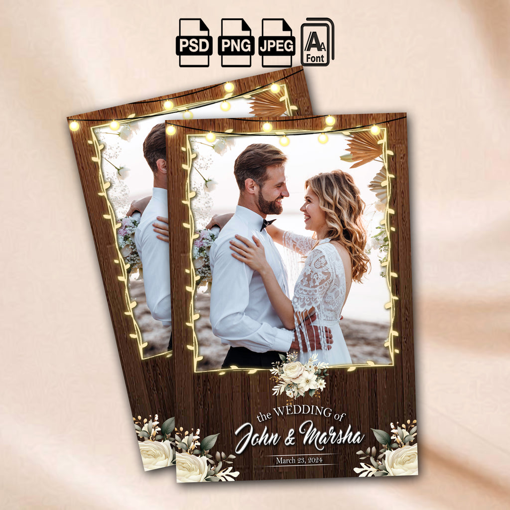 Rustic Wedding Photo Booth Template | Single Photo Portrait Layout | Editable Photoshop Template, Instant Download