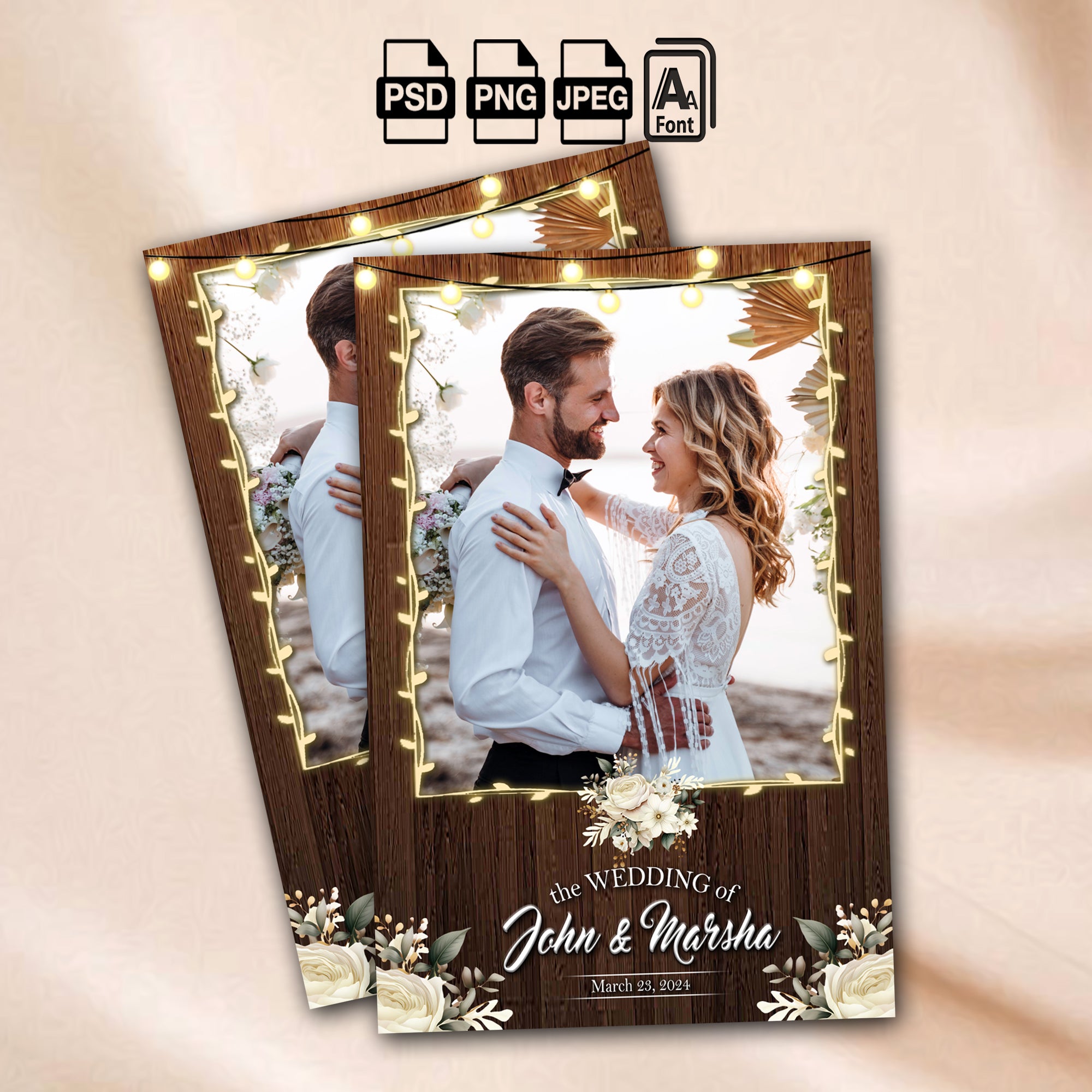 Rustic Wedding Photo Booth Template | Single Photo Portrait Layout | Editable Photoshop Template, Instant Download