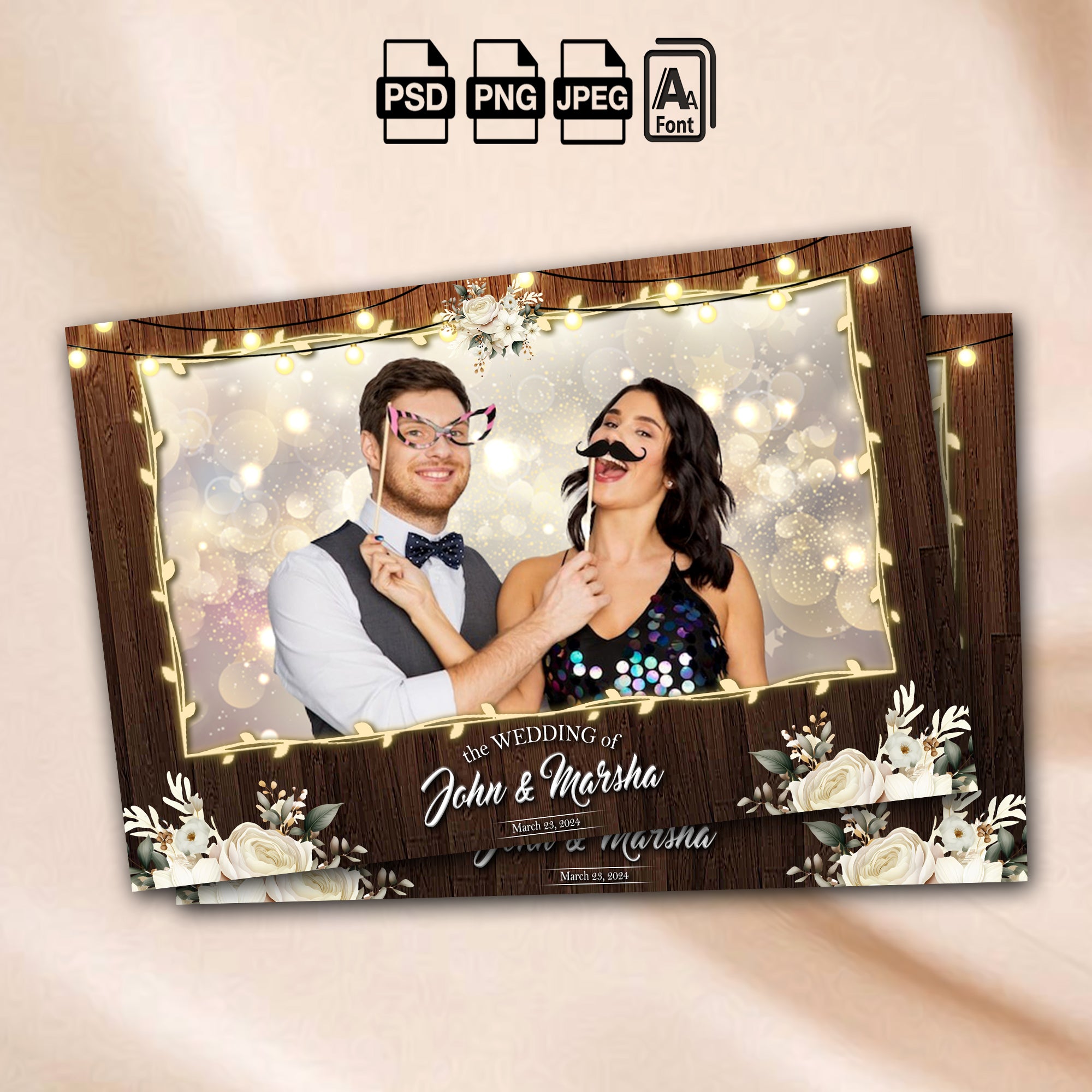 Rustic Wedding Photo Booth Template | Landscape Layout | Editable Photoshop Template, Instant Download