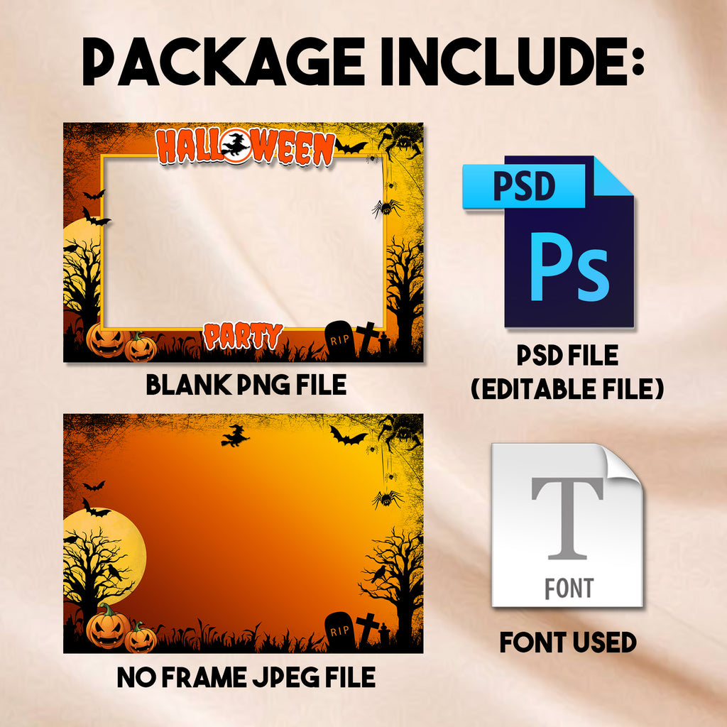 Halloween Party Photo Booth Template | Landscape Layout | 4x6 Photobooth Template, Instant Download