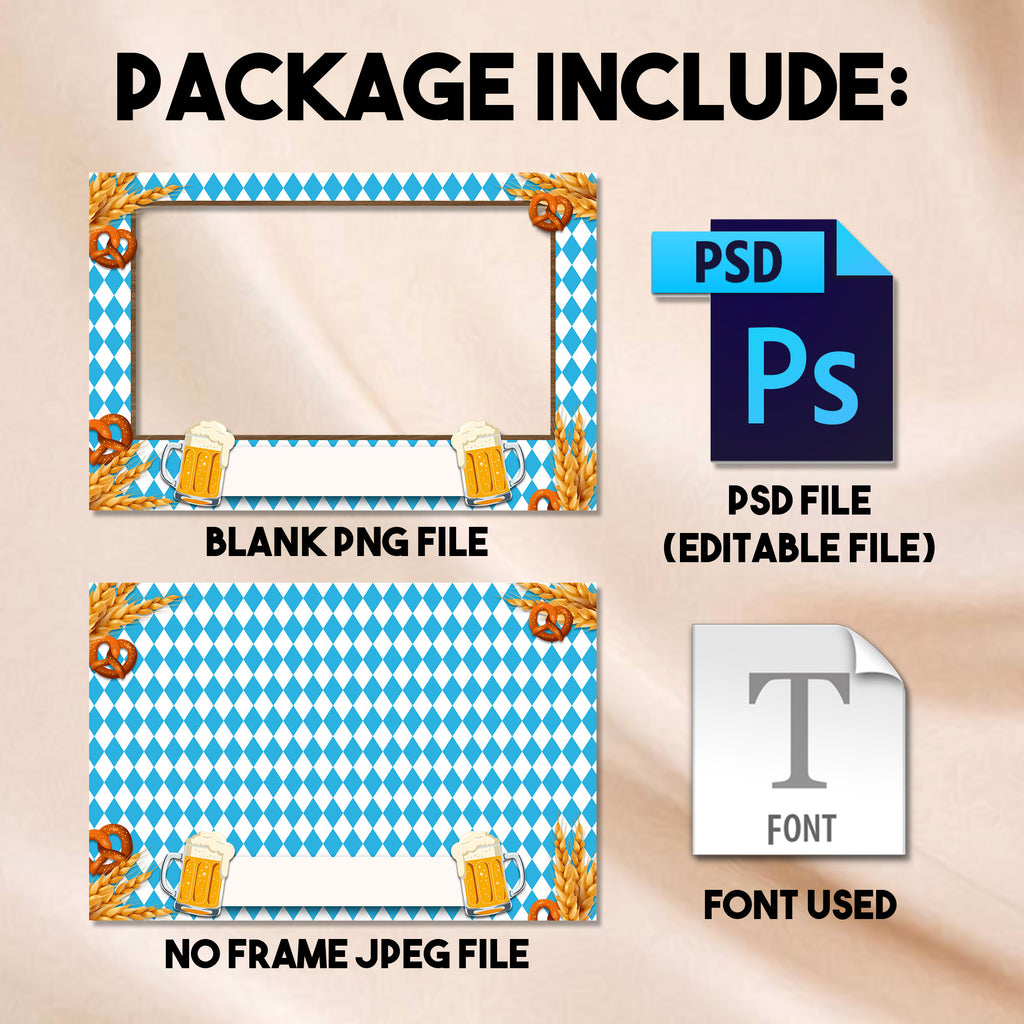 Oktoberfest Photo Booth Template | 4x6 Landscape Layout with Beer Mug Banner | Editable Photoshop Template, Instant Download