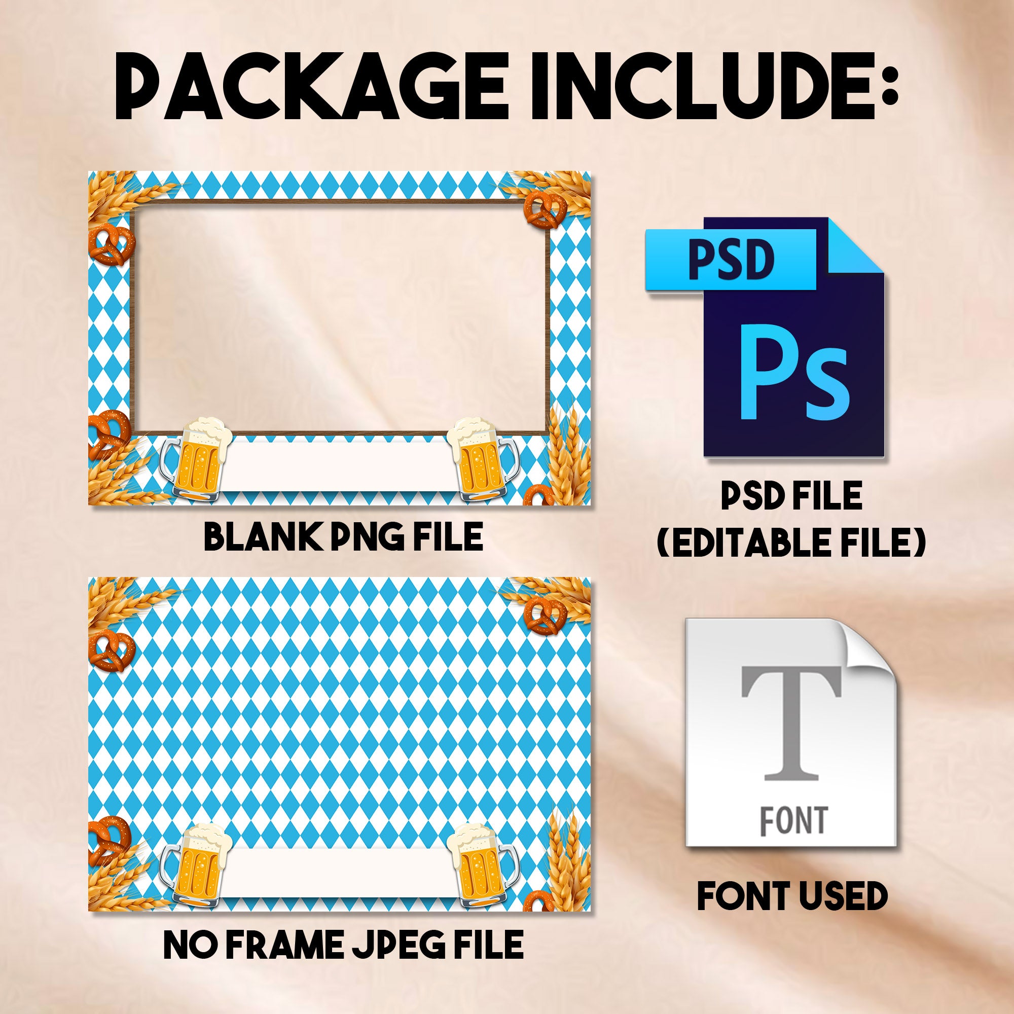 Oktoberfest Photo Booth Template | 4x6 Landscape Layout with Beer Mug Banner | Editable Photoshop Template, Instant Download