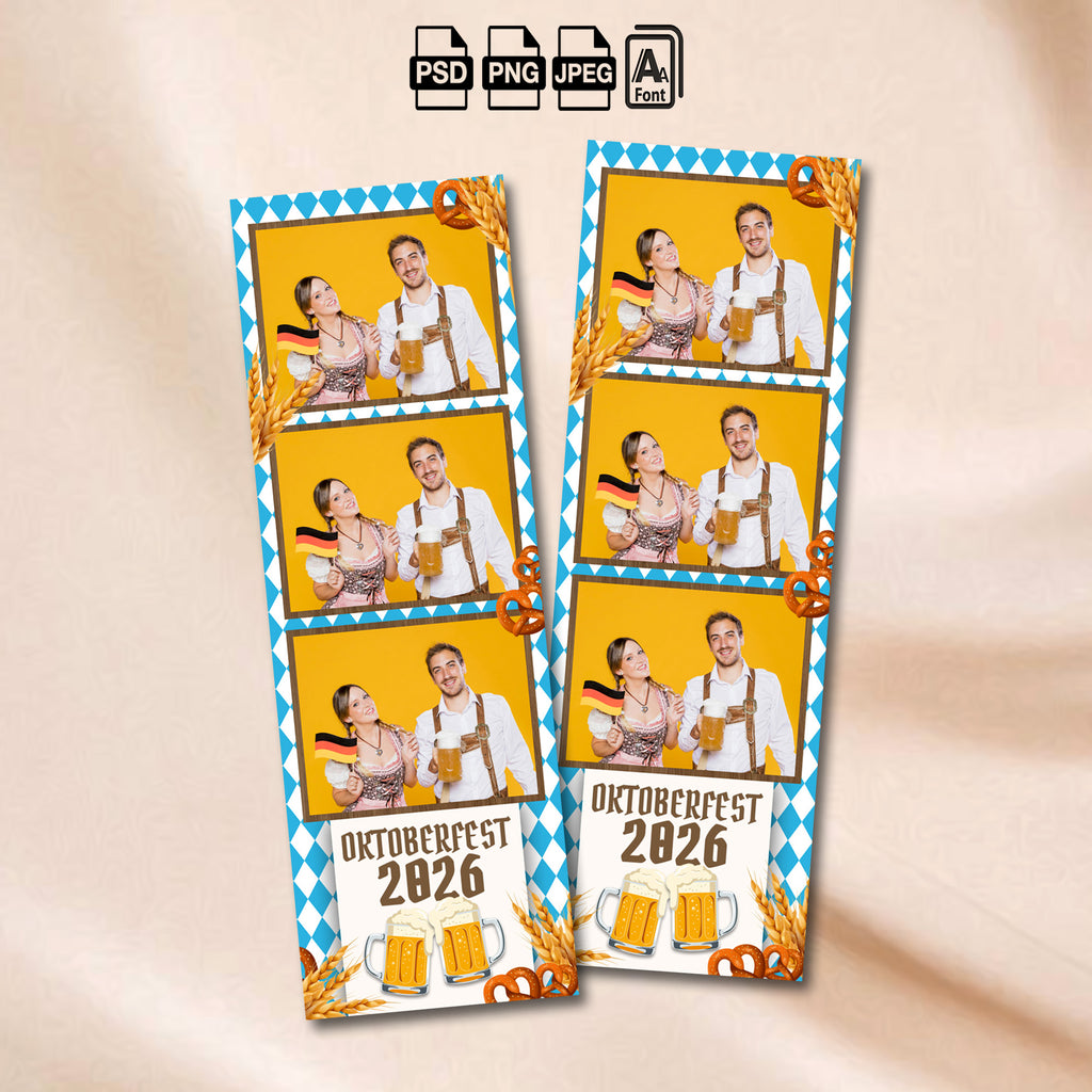 Oktoberfest Photo Booth Template Bundle | Bavarian Blue & White Design | Multiple Layouts, Editable Photoshop Templates, Instant Download