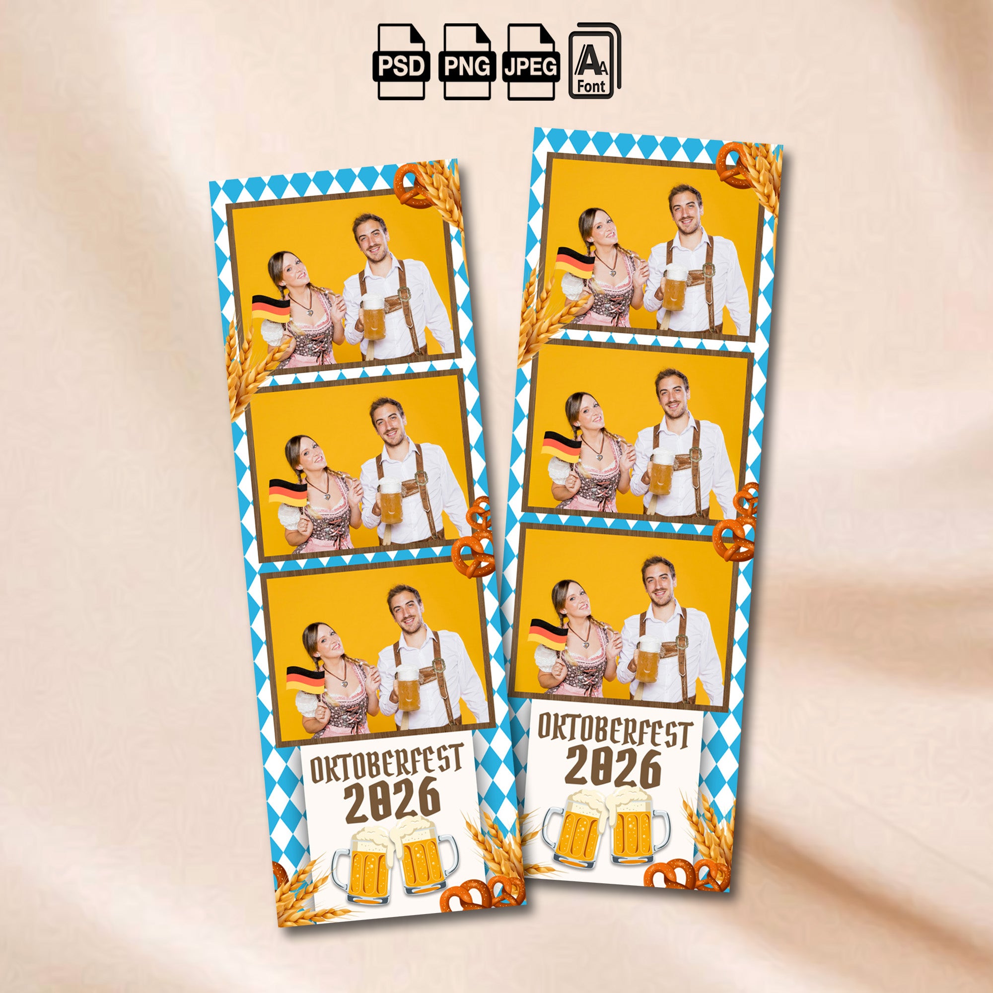 Oktoberfest Photo Booth Template Bundle | Bavarian Blue & White Design | Multiple Layouts, Editable Photoshop Templates, Instant Download