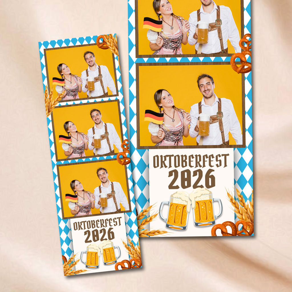 Oktoberfest Photo Booth Strip Template | Bavarian Blue & White Design | 2x6 Photostrip, Instant Download