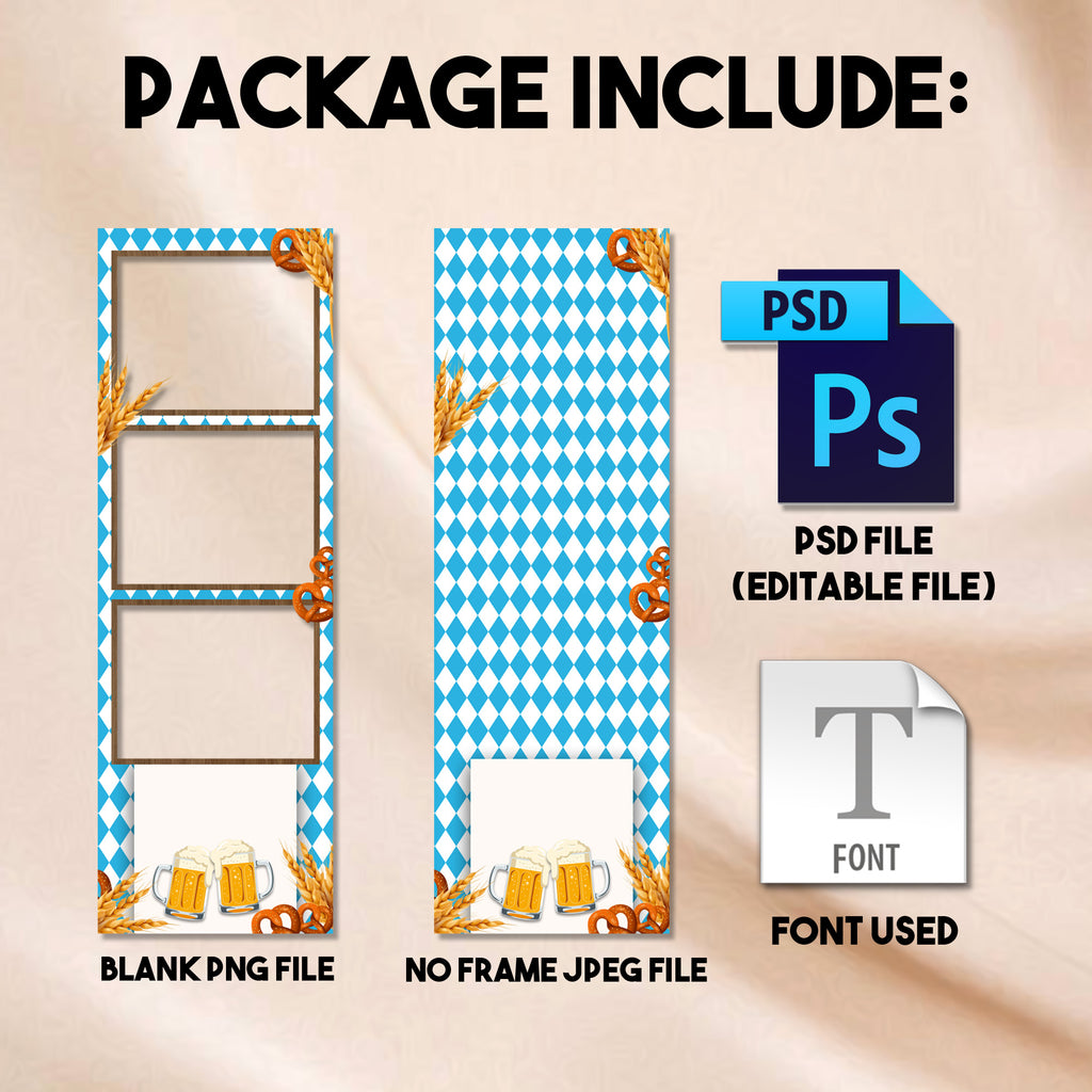 Oktoberfest Photo Booth Strip Template | Bavarian Blue & White Design | 2x6 Photostrip, Instant Download