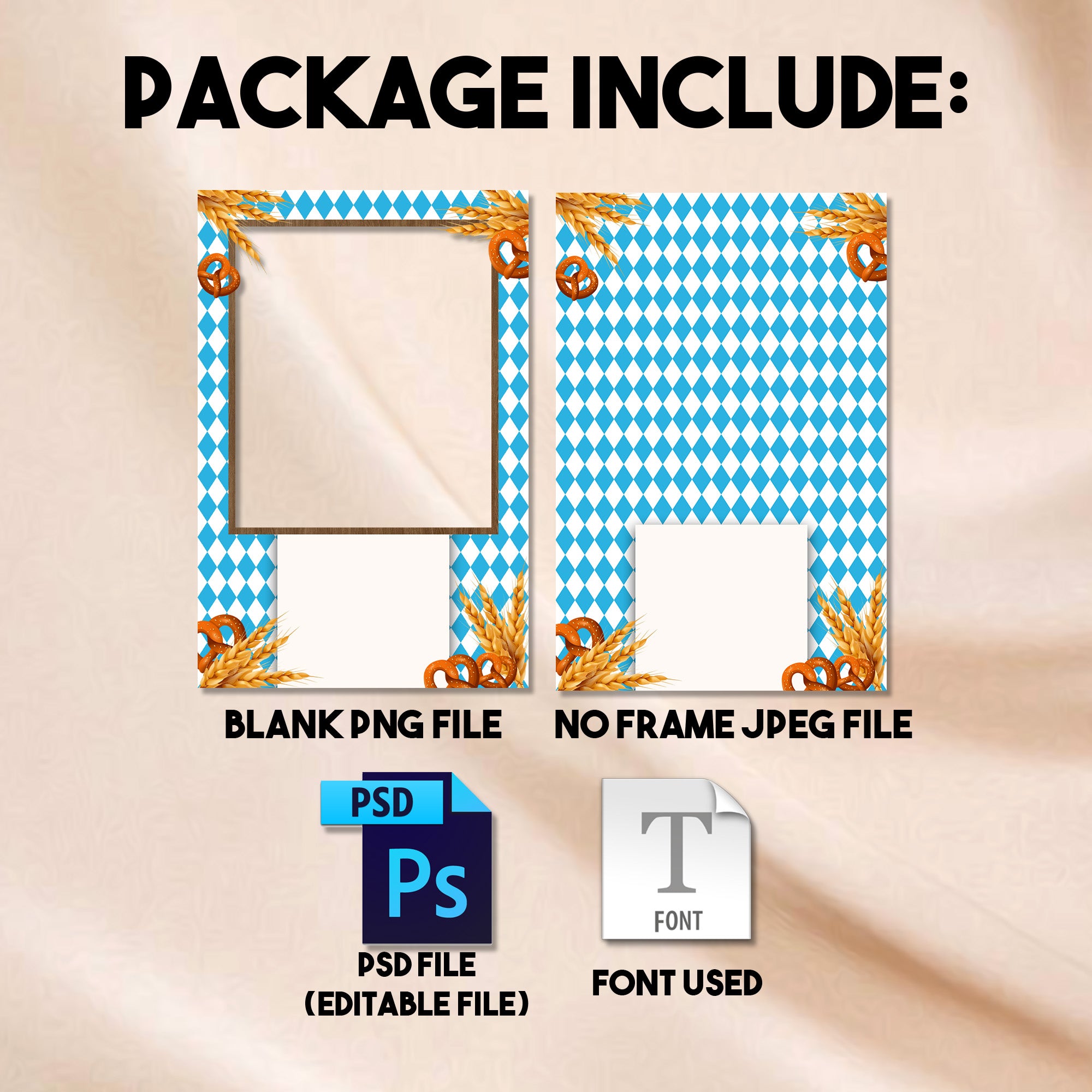 Oktoberfest Photo Booth Template | Single Photo 4x6 Portrait Layout | Bavarian Blue & White Design, Editable Photoshop Template